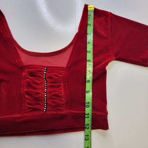 Red Velvet Crop Top Short Sleeve for Petite Women, Teens - XS/S - Picture 9 of 10